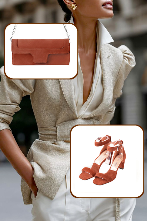 Dress sandals ankle strap in terracotta orange leather with medium comma heels and square toe - Top view